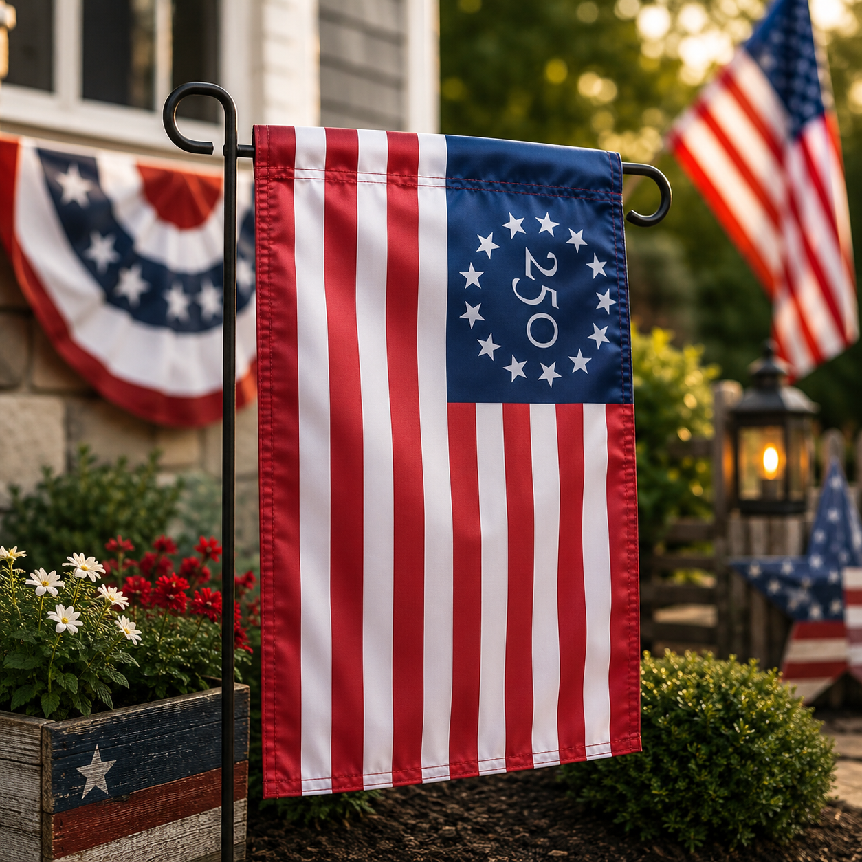 13 Star Betsy Ross 250th Edition Double-Sided Garden Flag | 12"x18" | 1776-2026
