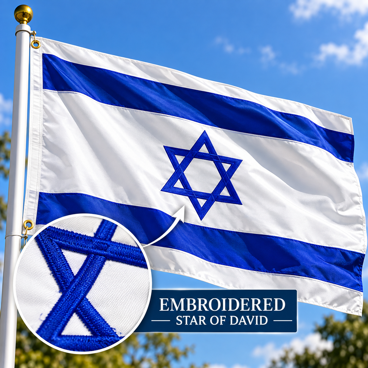 Premium Embroidered Star Israel Flag – 3′ × 5′ Heavy-Duty Nylon