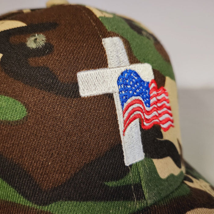 Flag and Cross Custom Embroidered Hat (Camo)