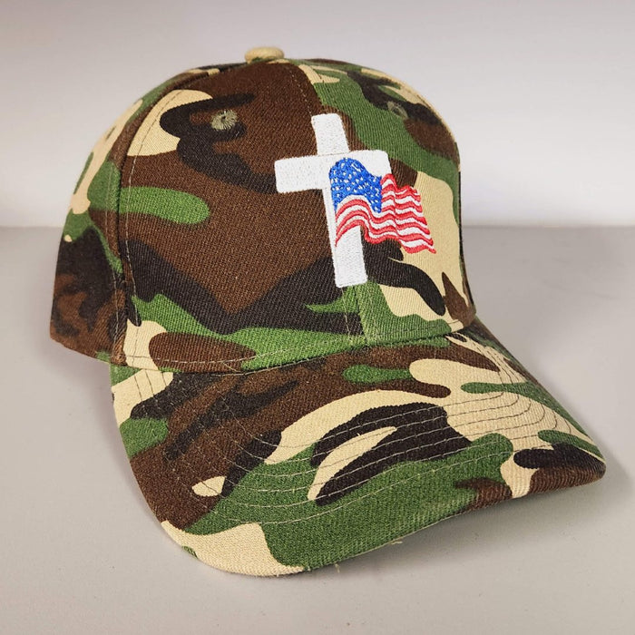 Flag and Cross Custom Embroidered Hat (Camo)