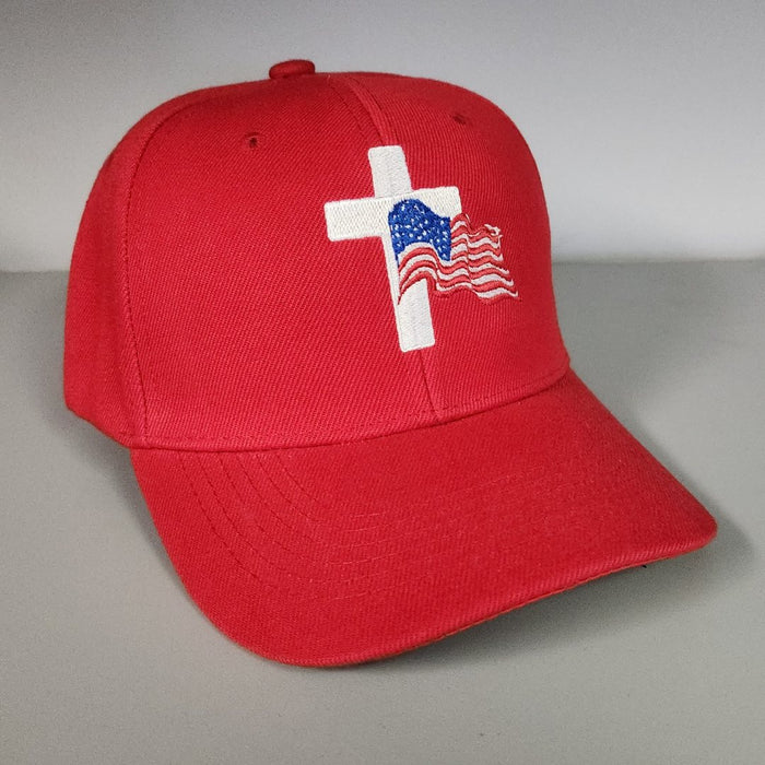 Flag and Cross Custom Embroidered Hat (Red)