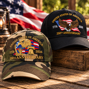 America’s 250th Hat 2-Pack – Eagle Heritage & Camo Embroidered Hats (1776–2026)