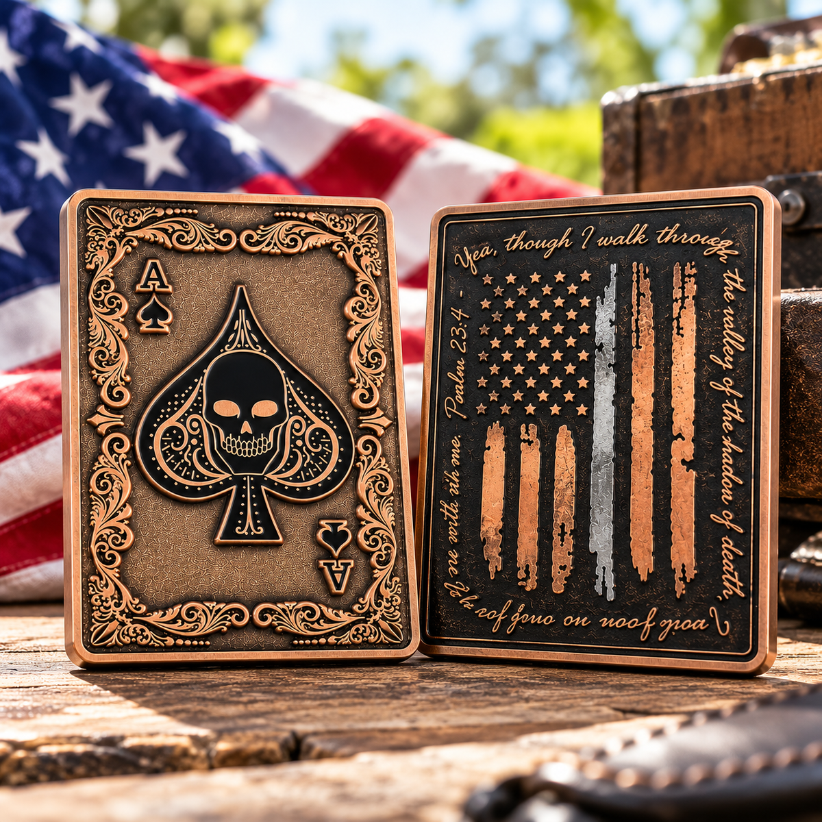 Aces of Faith – Psalm 23:4 American Flag Challenge Coin