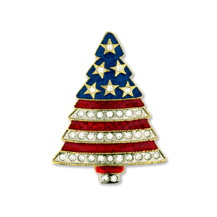 Rhinestone Patriotic Christmas Tree Pin
