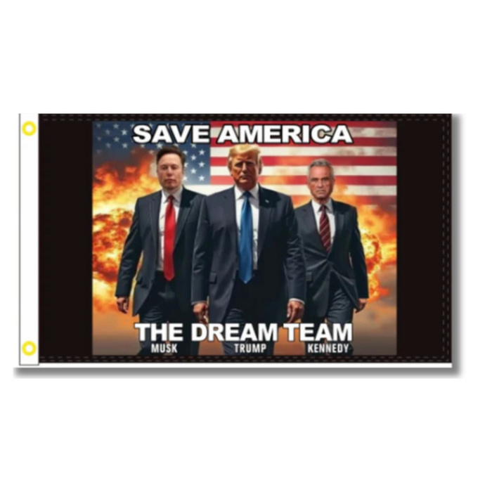 Save America "The Dream Team" Trump, Musk and RFK Jr Flag