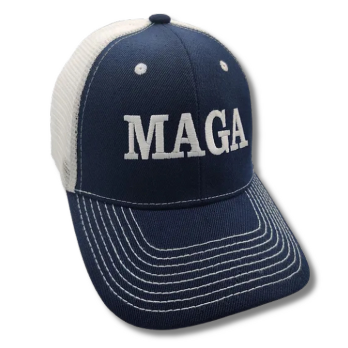 MAGA Truck-Style Mesh Embroidered Hat (Blue/White)