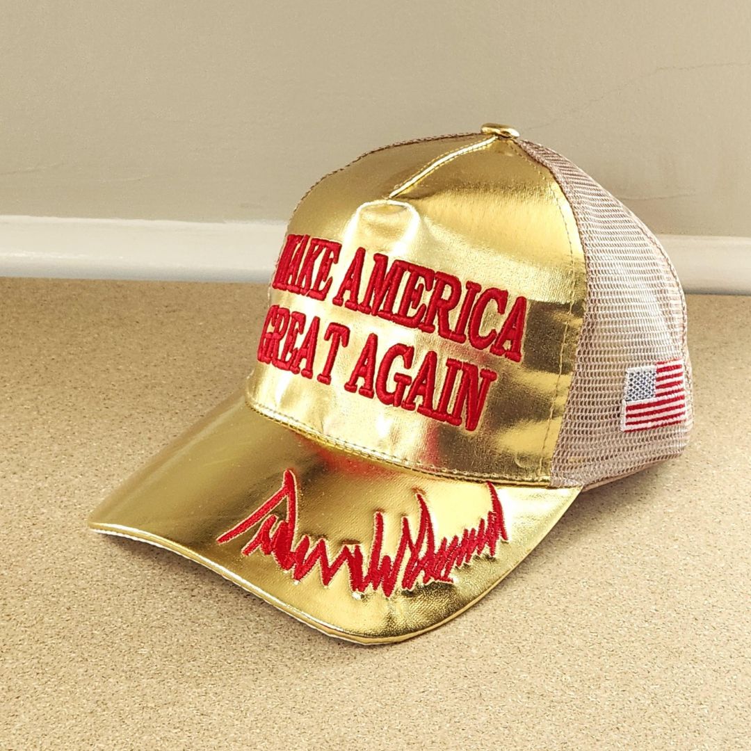 Metallic Gold Make America Great Again Trucker-Style Hat (4-Sided Design)