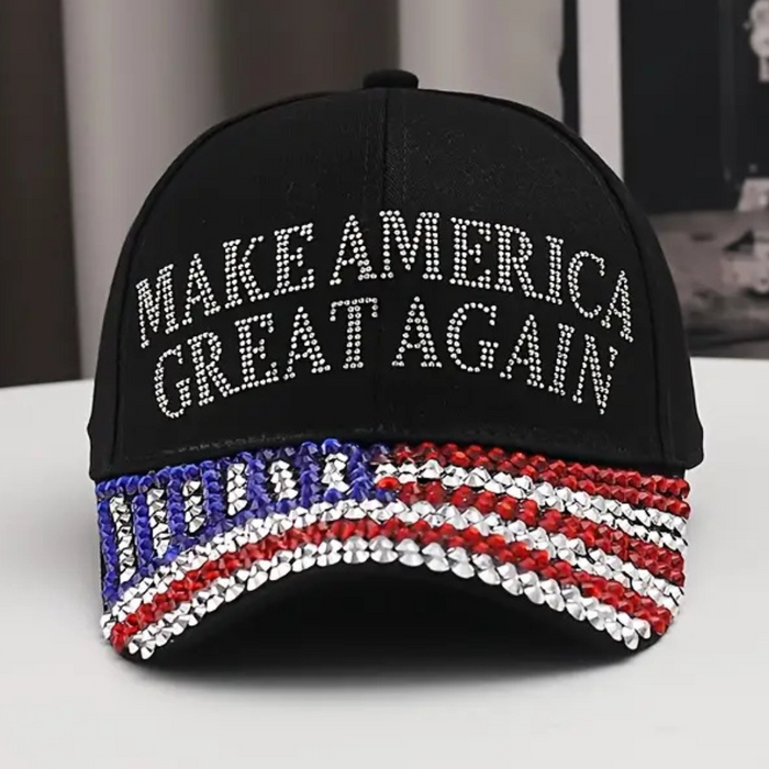 Make America Great Again Rhinestone Flag Hat (Black)