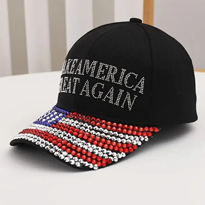 Make America Great Again Rhinestone Flag Hat (Black)