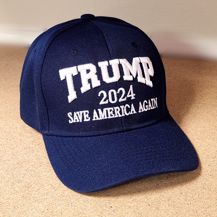 Premium Trump 2024 Save America Again Custom 3D Embroidered Hat (Blue)