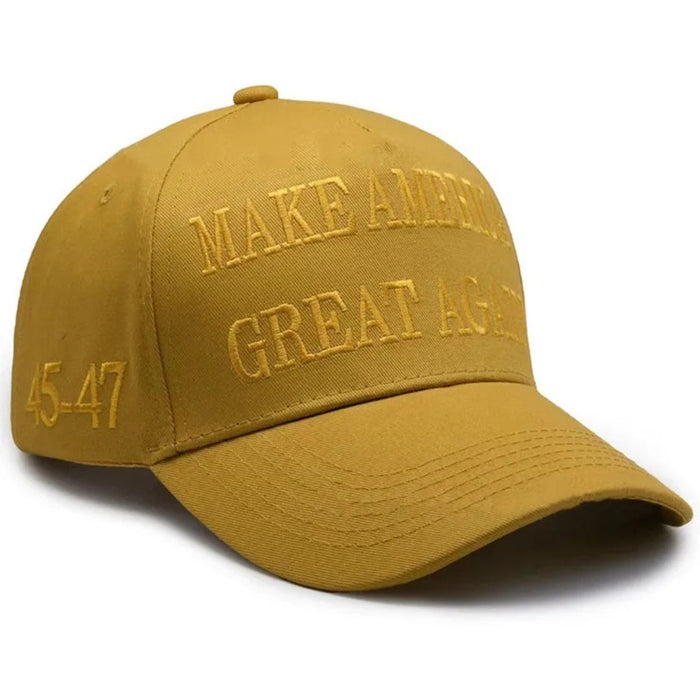 Premium Make America Great Again 45-47 Embroidered Hat (Gold) 3 Sided Design