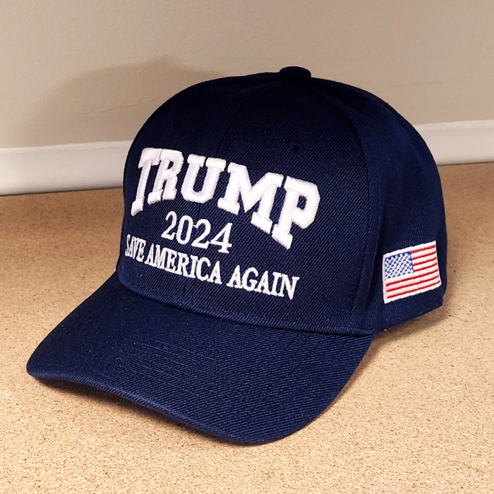 Premium Trump 2024 Save America Again Custom 3D Embroidered Hat (Blue)