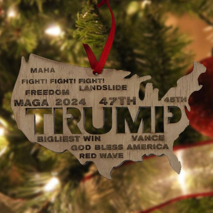 Trump 47th MAGA USA Wooden Christmas Tree Ornament