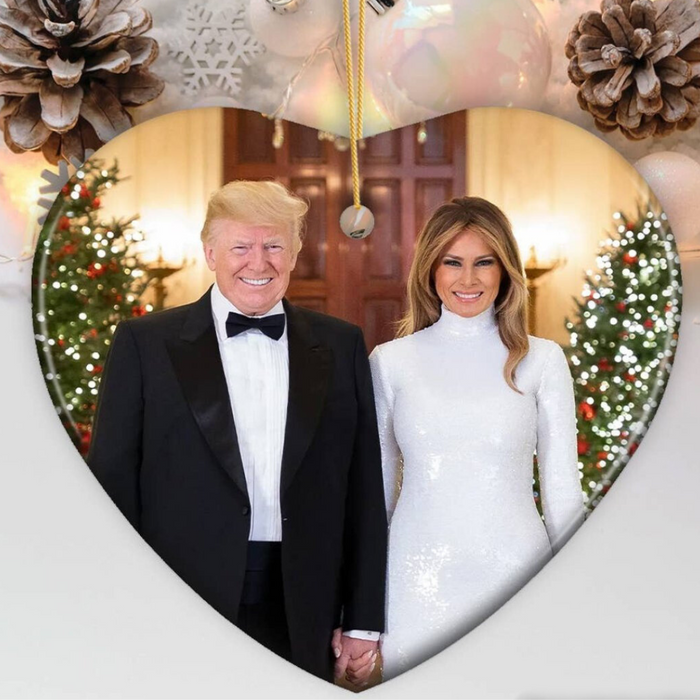 Trump and Melania White House Christmas Ornament (w/Velvet Pouch)