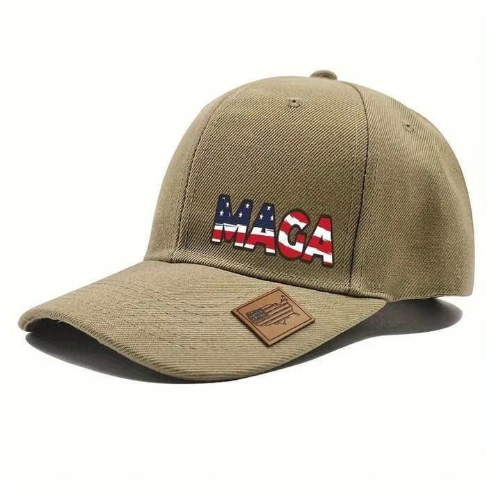 American Pride MAGA Hat with Leather USA Patch (Khaki)