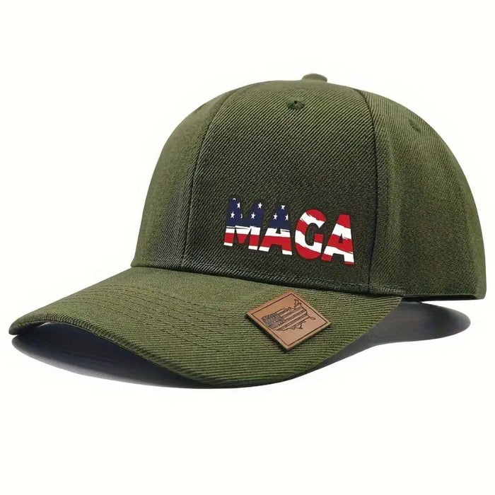 American Pride MAGA Hat with Leather USA Patch (Olive)