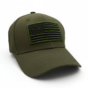Tactical Flag Embroidered Hat in Olive Green with embroidered American flag patch