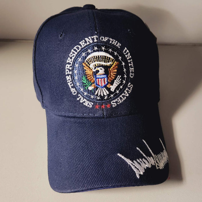 Trump Signature Presidential Seal Custom Embroidered Hat (Blue)