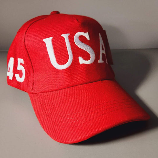 USA Trump 45 100% Cotton Twill Embroidered Hat (Red)