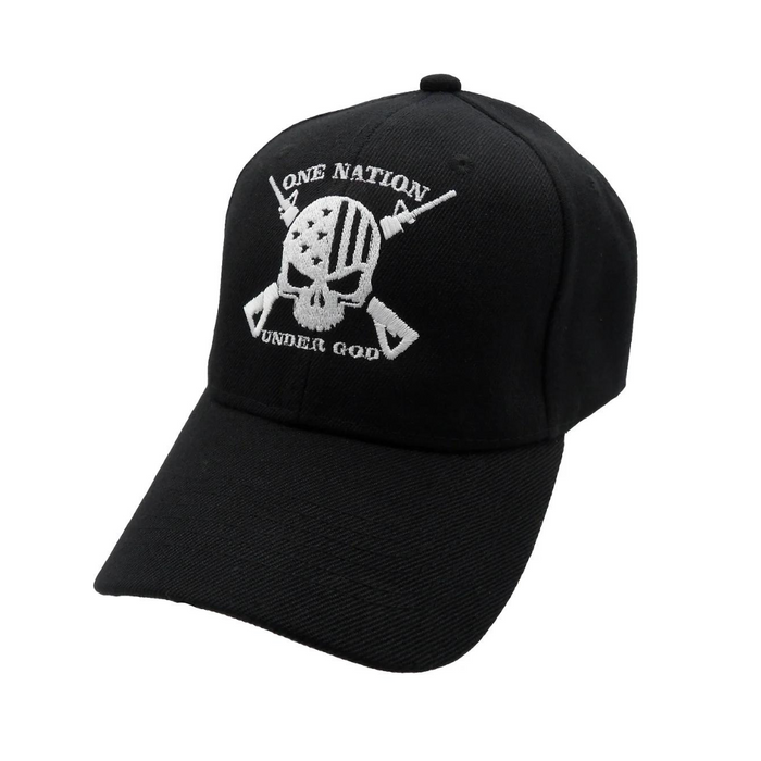 One Nation Under God Skull Custom Embroidered Hat (Black)