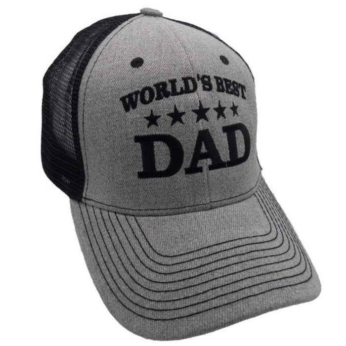 World's Best Dad Custom Embroidered Trucker-Style Hat (Grey/Black)