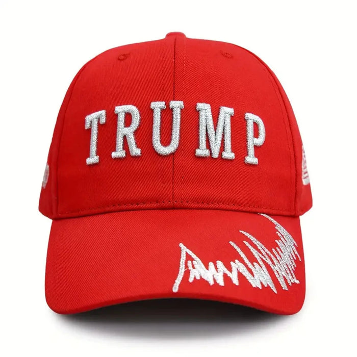 Trump 45-47 Signature Hat w/Silver Thread (3 Sided Design) Red