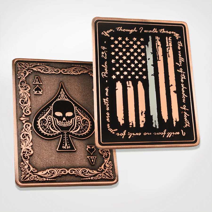 Aces of Faith – Psalm 23:4 American Flag Challenge Coin - PatriotDepot.com