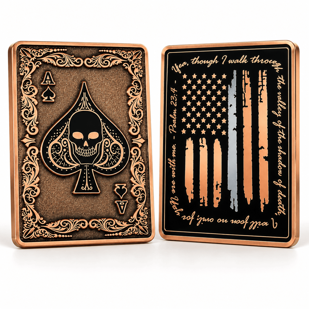Aces of Faith – Psalm 23:4 American Flag Challenge Coin - PatriotDepot.com