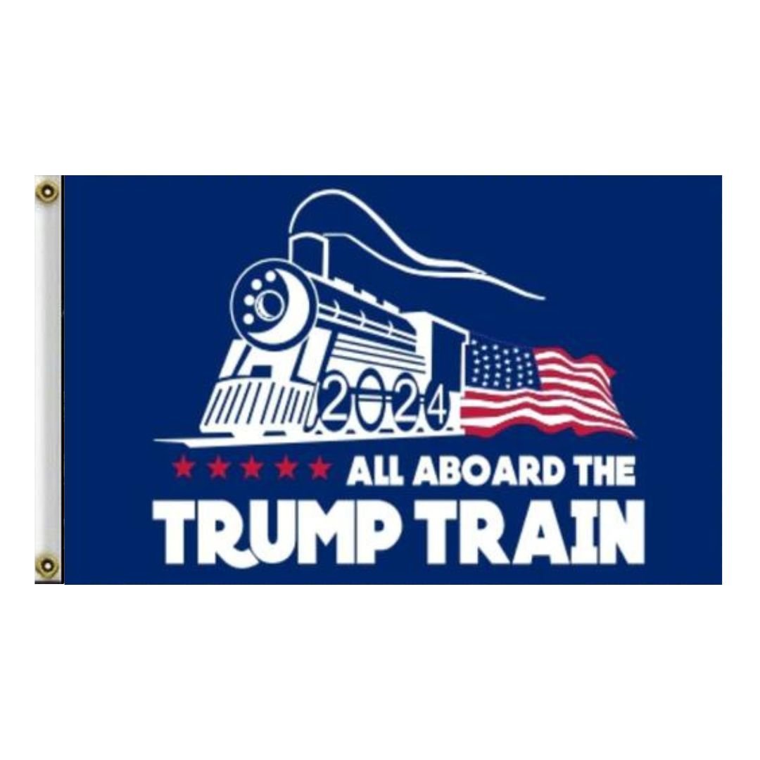 All Aboard the Trump Train 2024 Flag - PatriotDepot.com