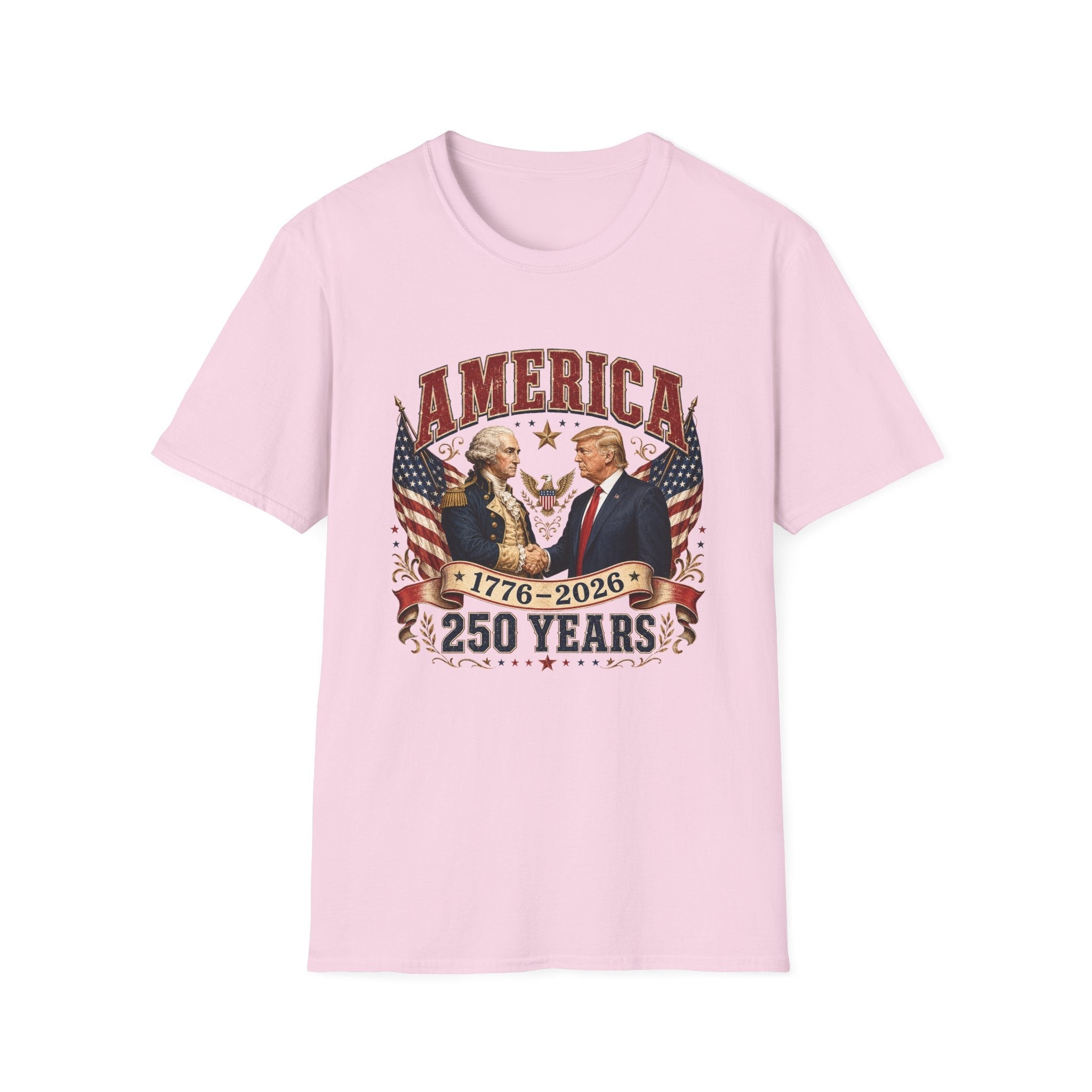 America 1776–2026: 250 Years Strong T-Shirt | Washington–Trump Edition - PatriotDepot.com