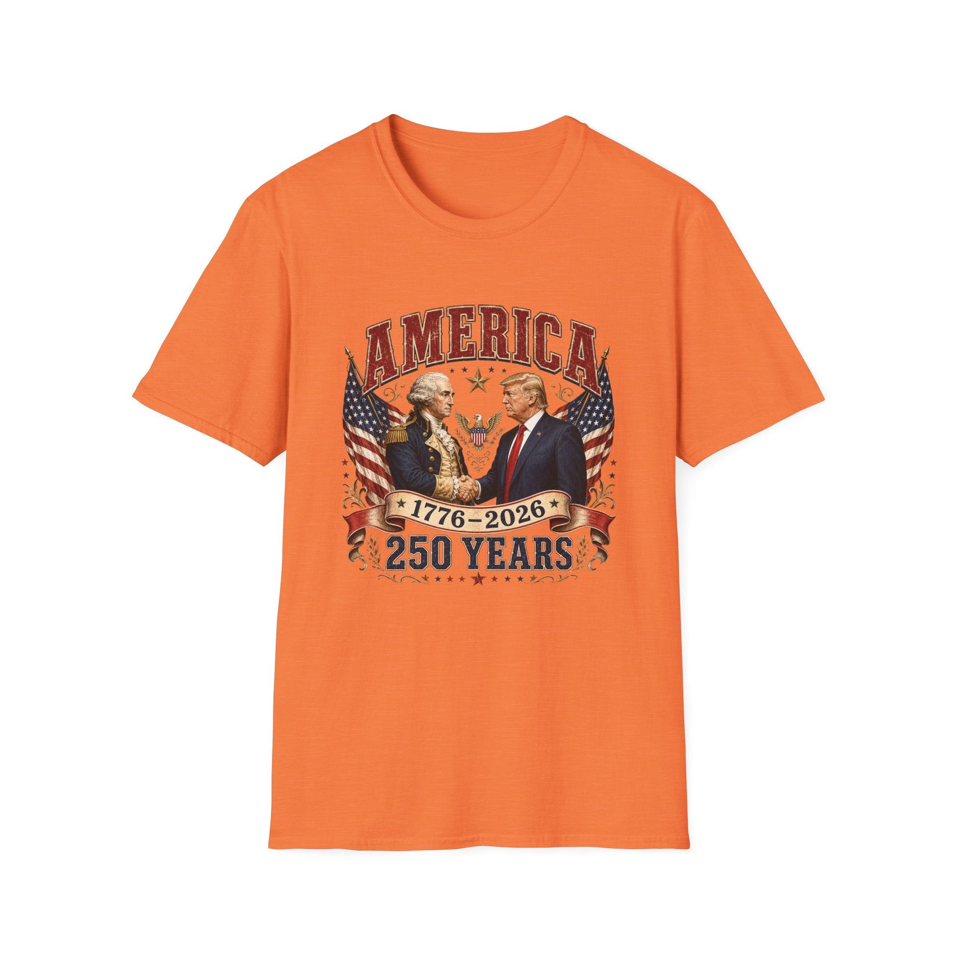 America 1776–2026: 250 Years Strong T-Shirt | Washington–Trump Edition - PatriotDepot.com