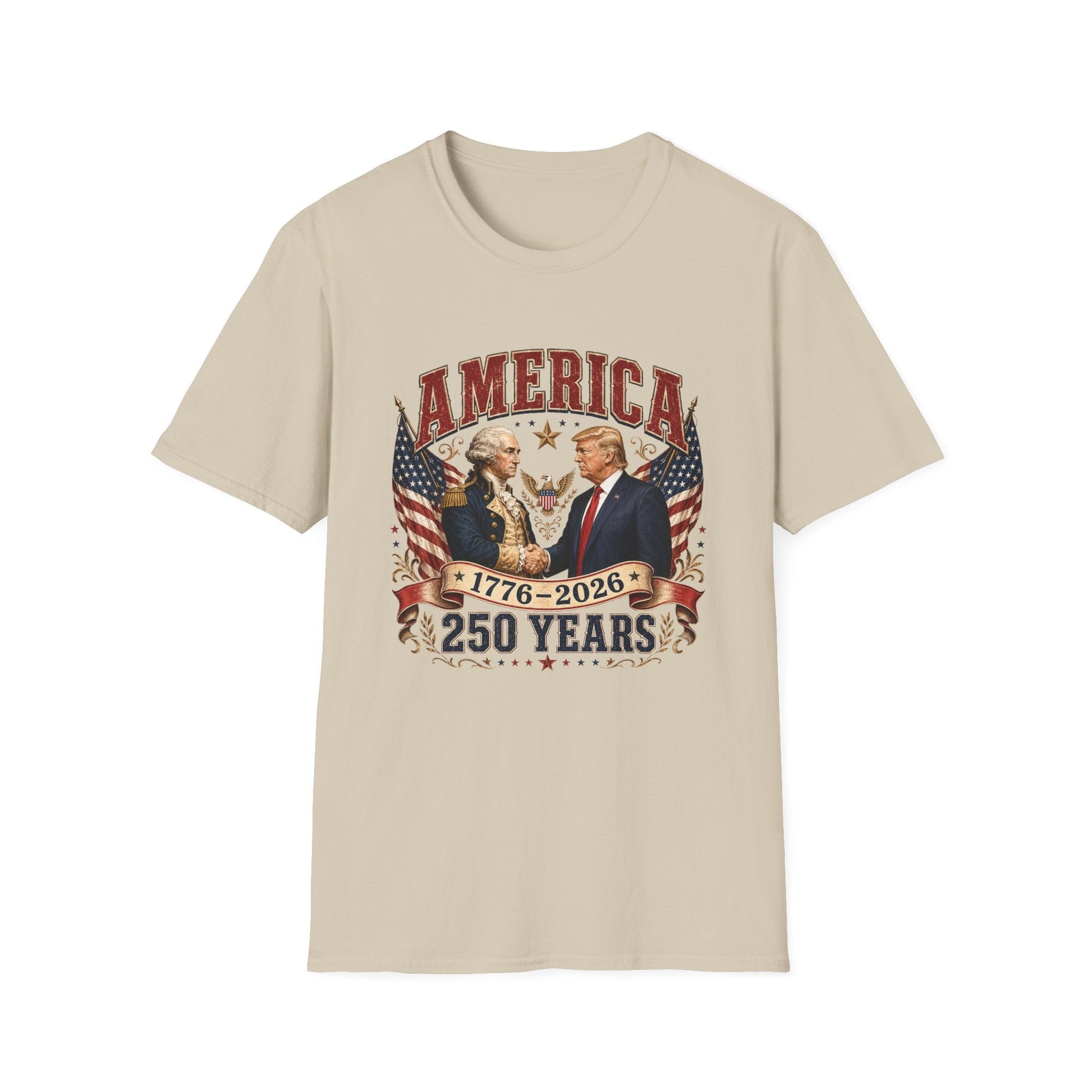 America 1776–2026: 250 Years Strong T-Shirt | Washington–Trump Edition - PatriotDepot.com