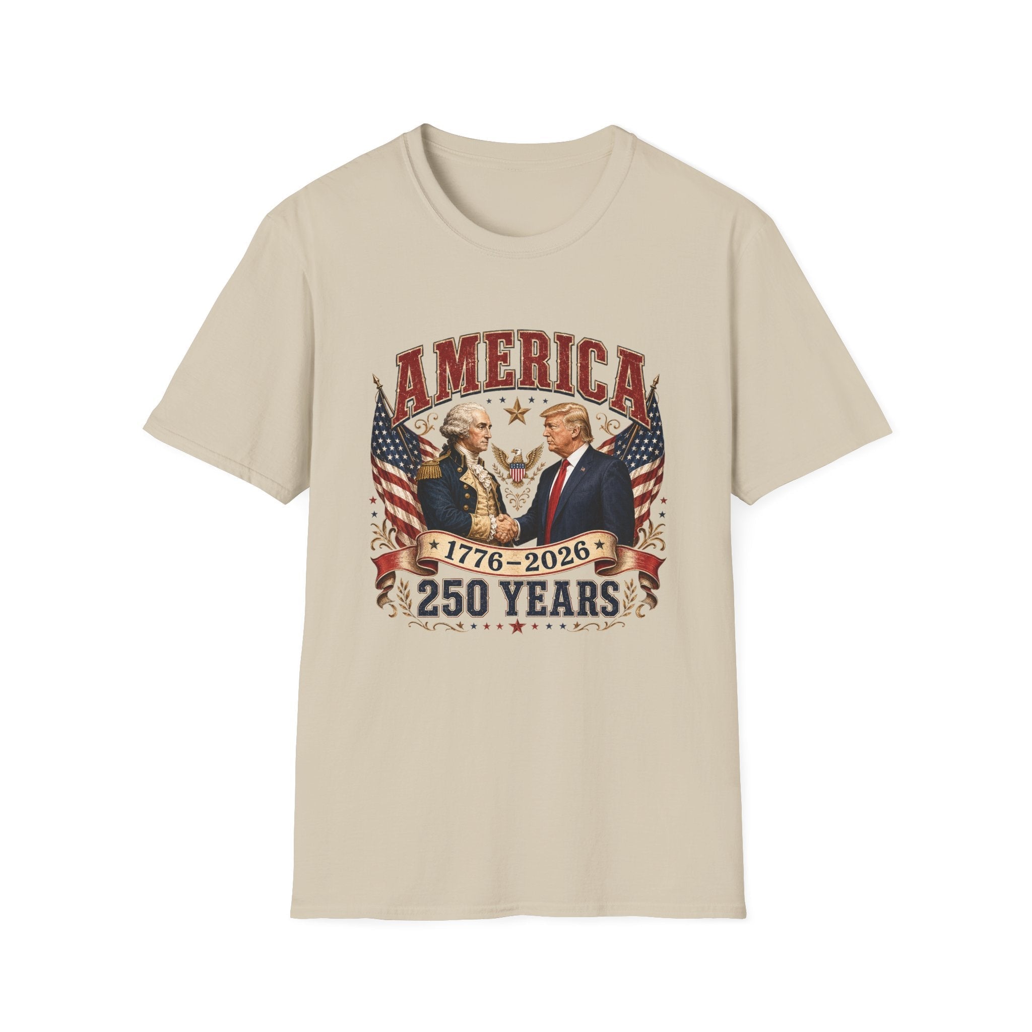 America 1776–2026: 250 Years Strong T-Shirt | Washington–Trump Edition - PatriotDepot.com