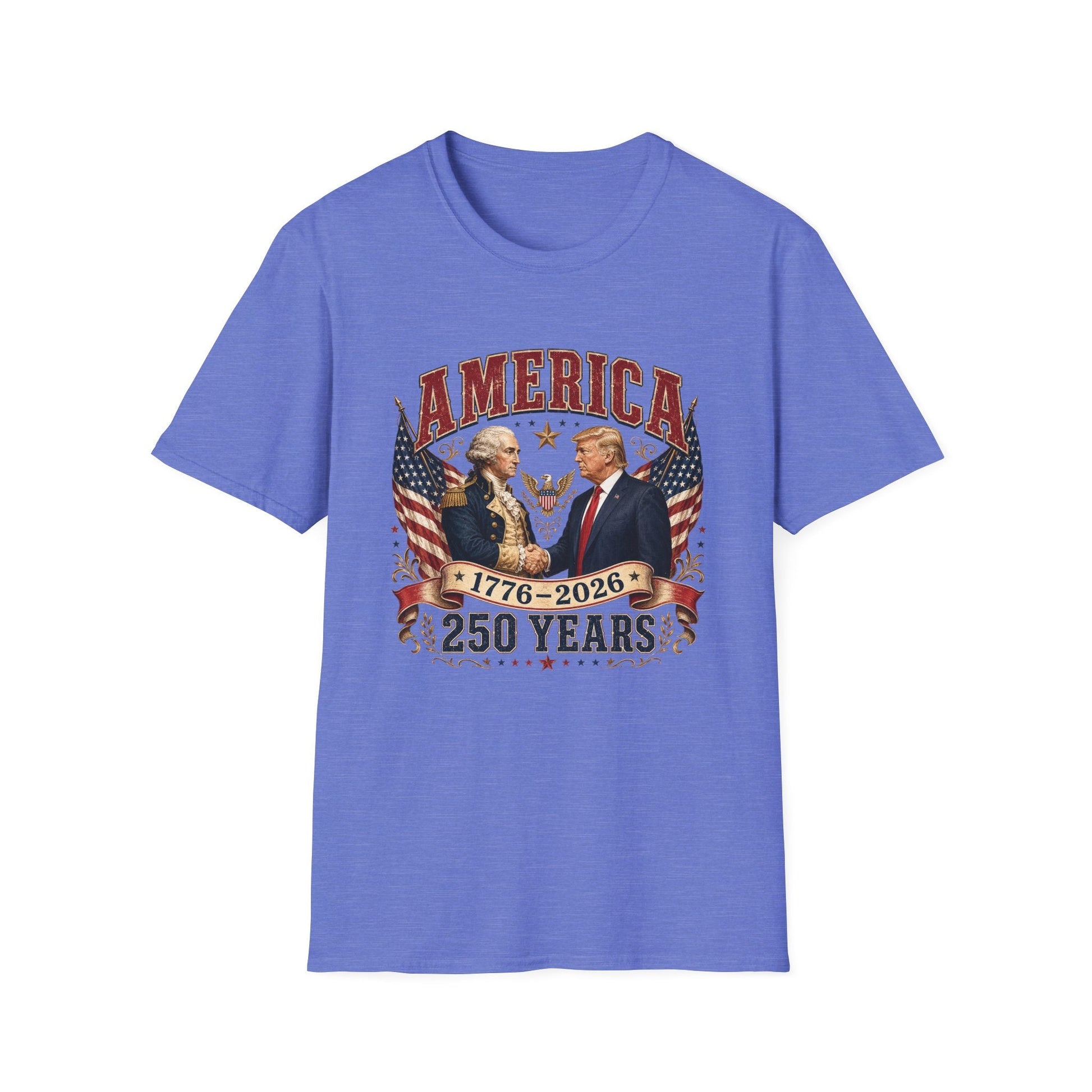 America 1776–2026: 250 Years Strong T-Shirt | Washington–Trump Edition - PatriotDepot.com