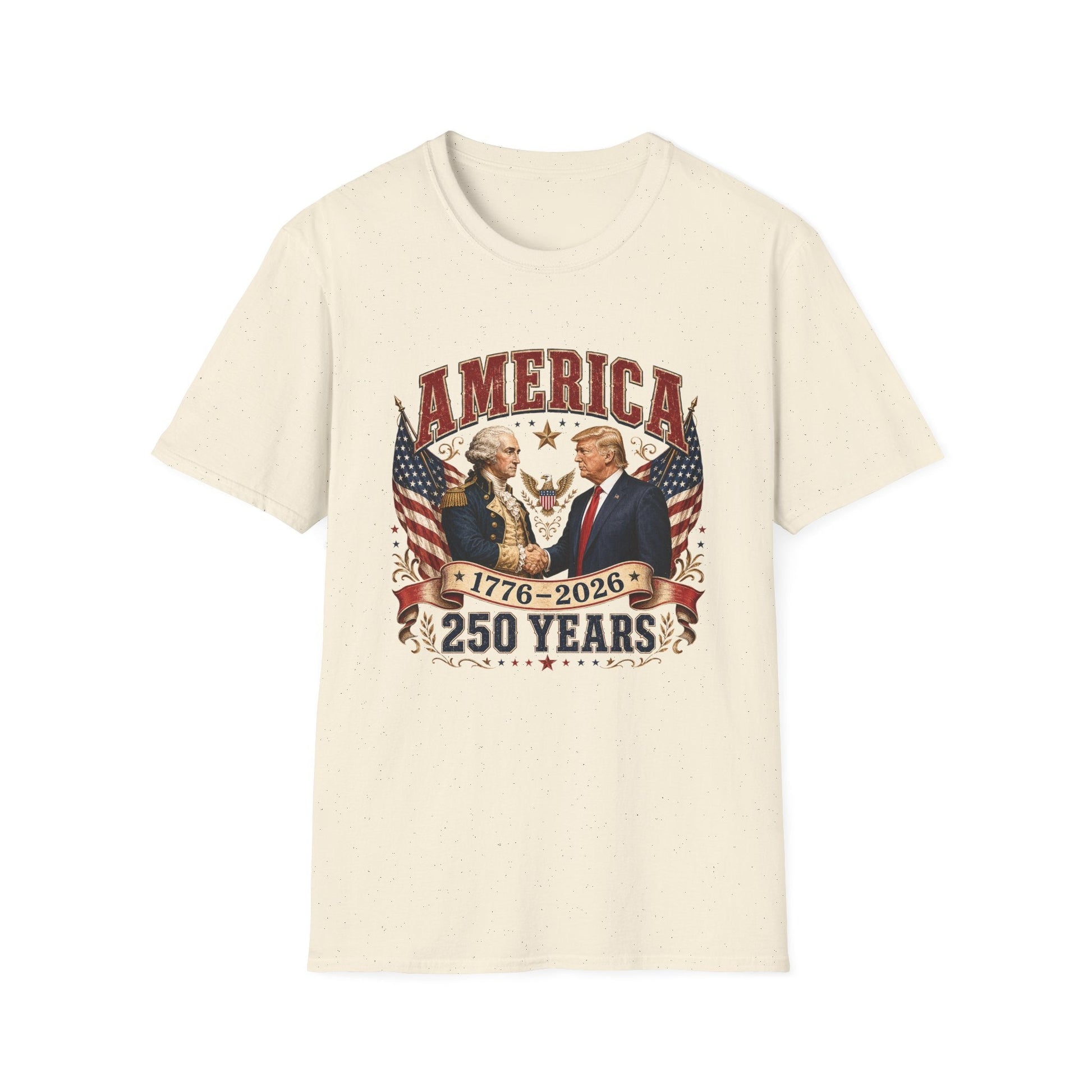 America 1776–2026: 250 Years Strong T-Shirt | Washington–Trump Edition - PatriotDepot.com