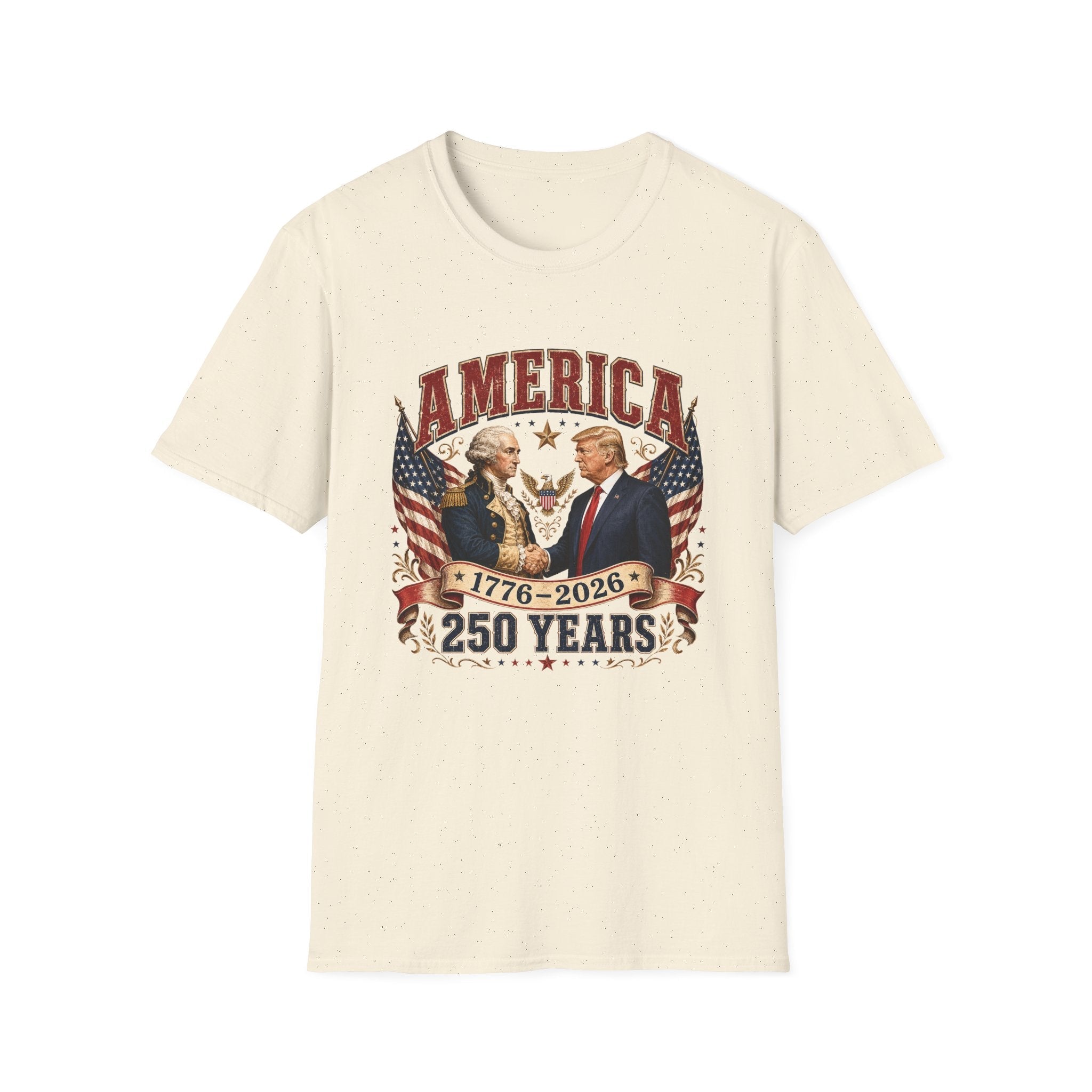 America 1776–2026: 250 Years Strong T-Shirt | Washington–Trump Edition - PatriotDepot.com