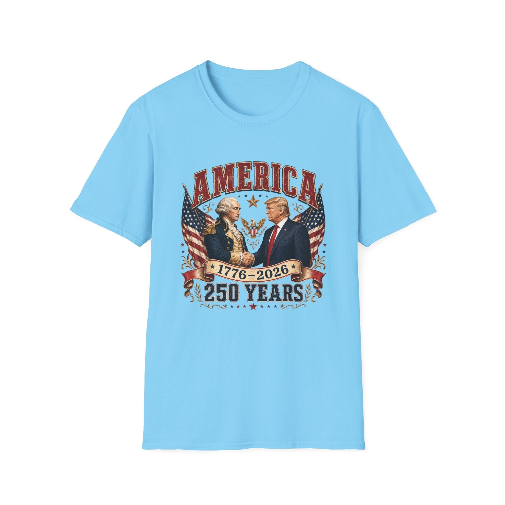 America 1776–2026: 250 Years Strong T-Shirt | Washington–Trump Edition - PatriotDepot.com