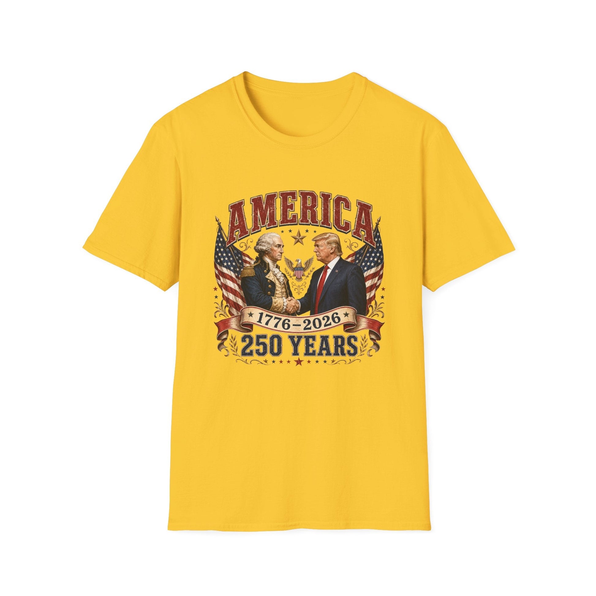 America 1776–2026: 250 Years Strong T-Shirt | Washington–Trump Edition - PatriotDepot.com