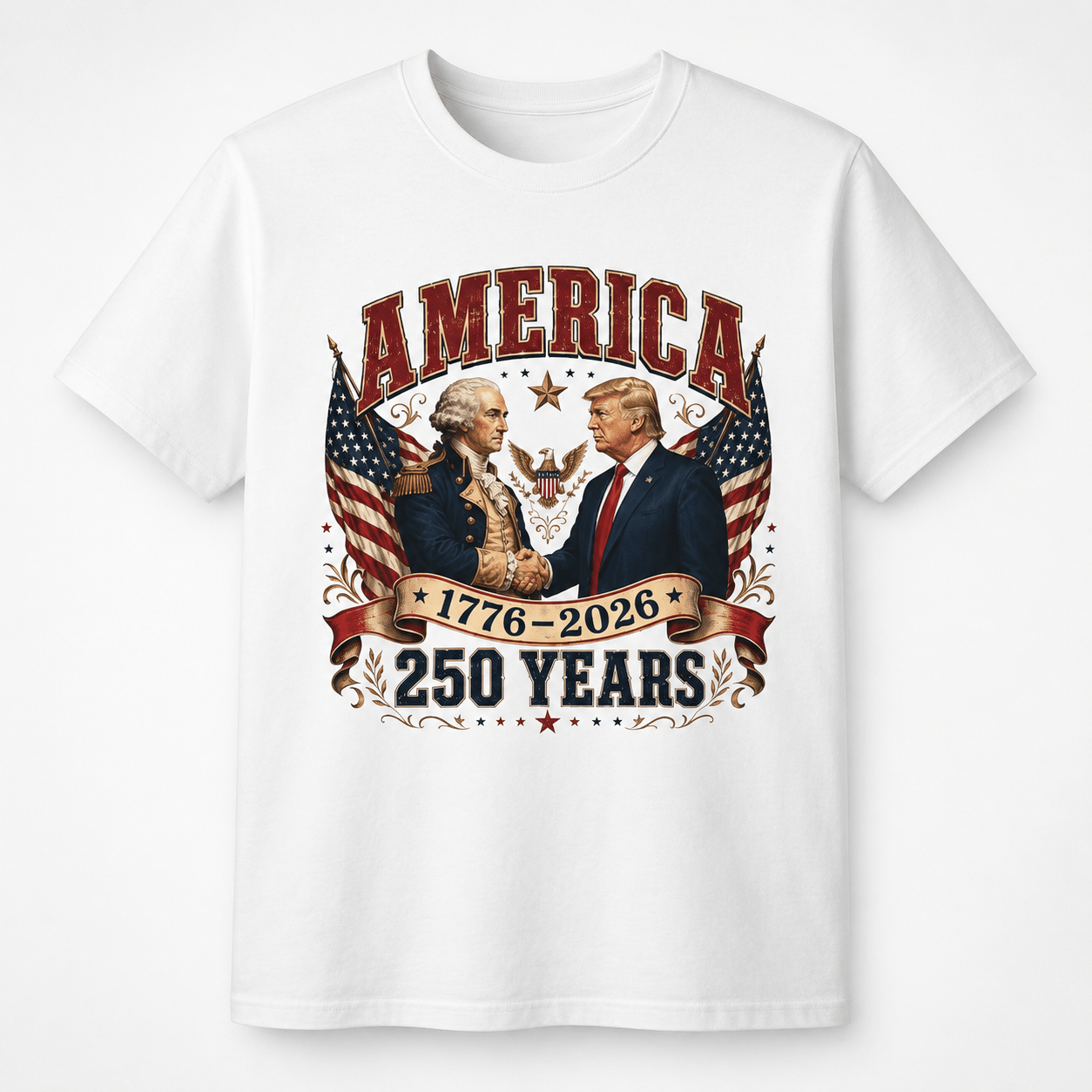 America 1776–2026: 250 Years Strong T-Shirt | Washington–Trump Edition - PatriotDepot.com