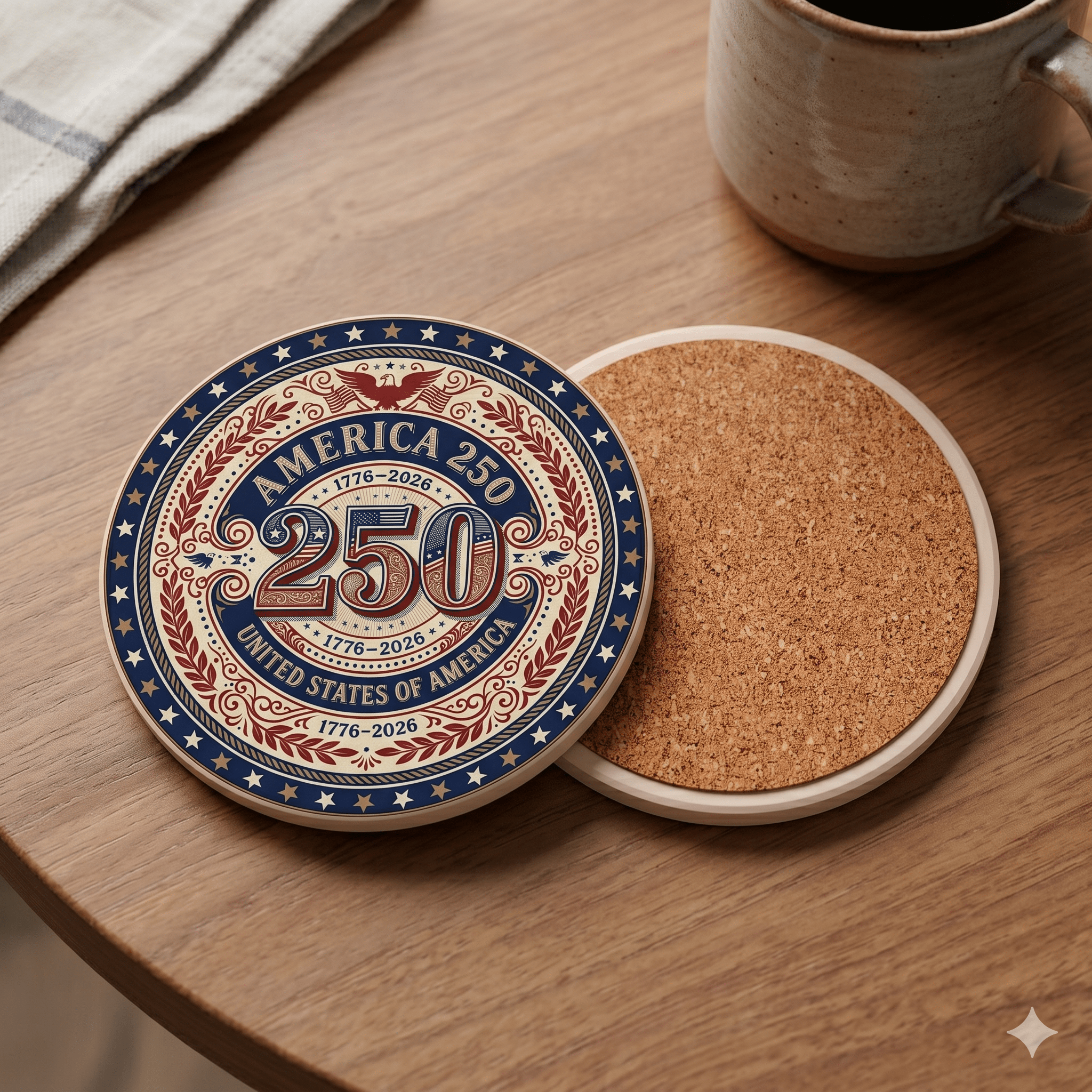 America 250 Ceramic Coaster — 1776–2026 Patriotic USA Anniversary (1pc) - PatriotDepot.com