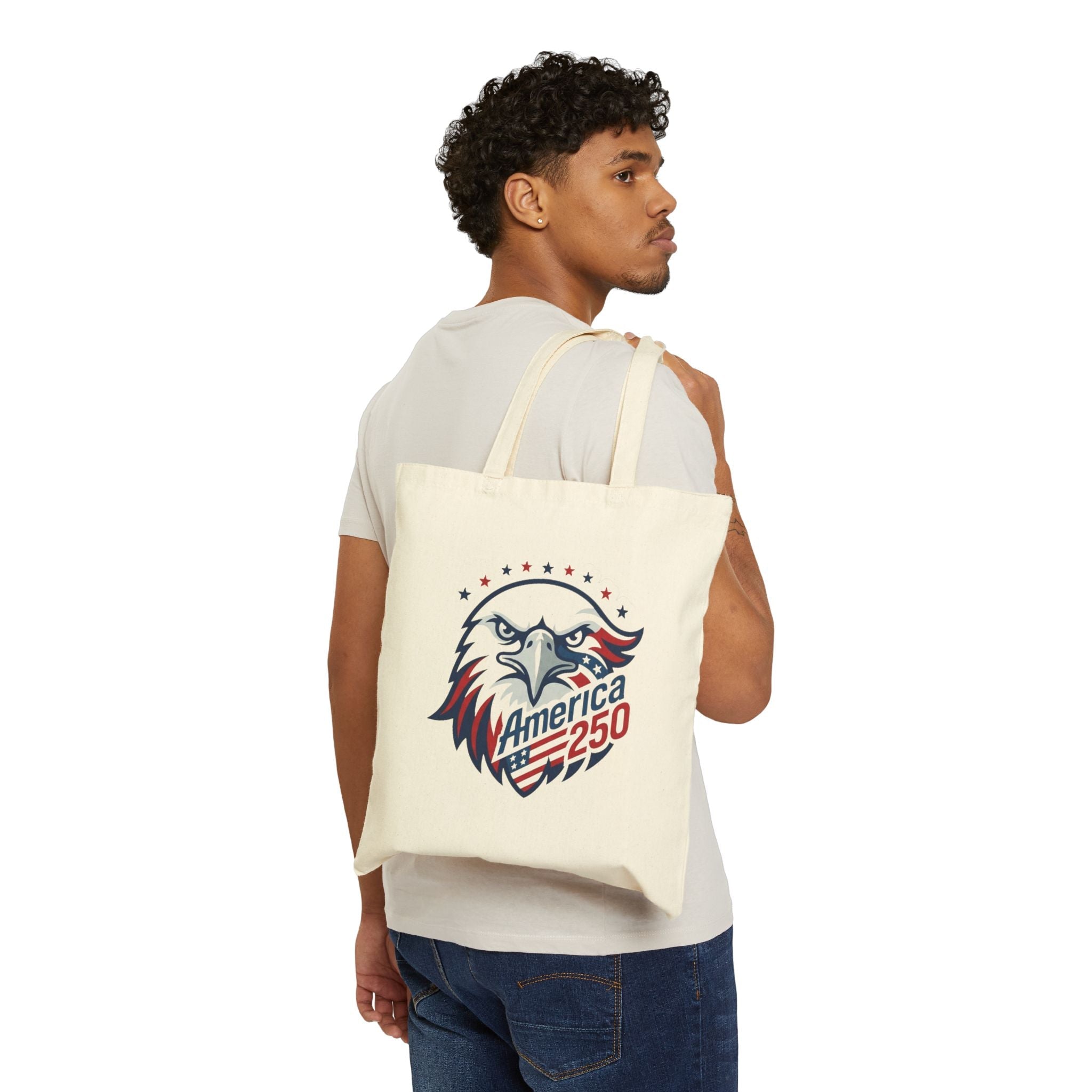 America 250 Eagle Canvas Tote Bag | Patriotic Heavy Cotton Tote - PatriotDepot.com