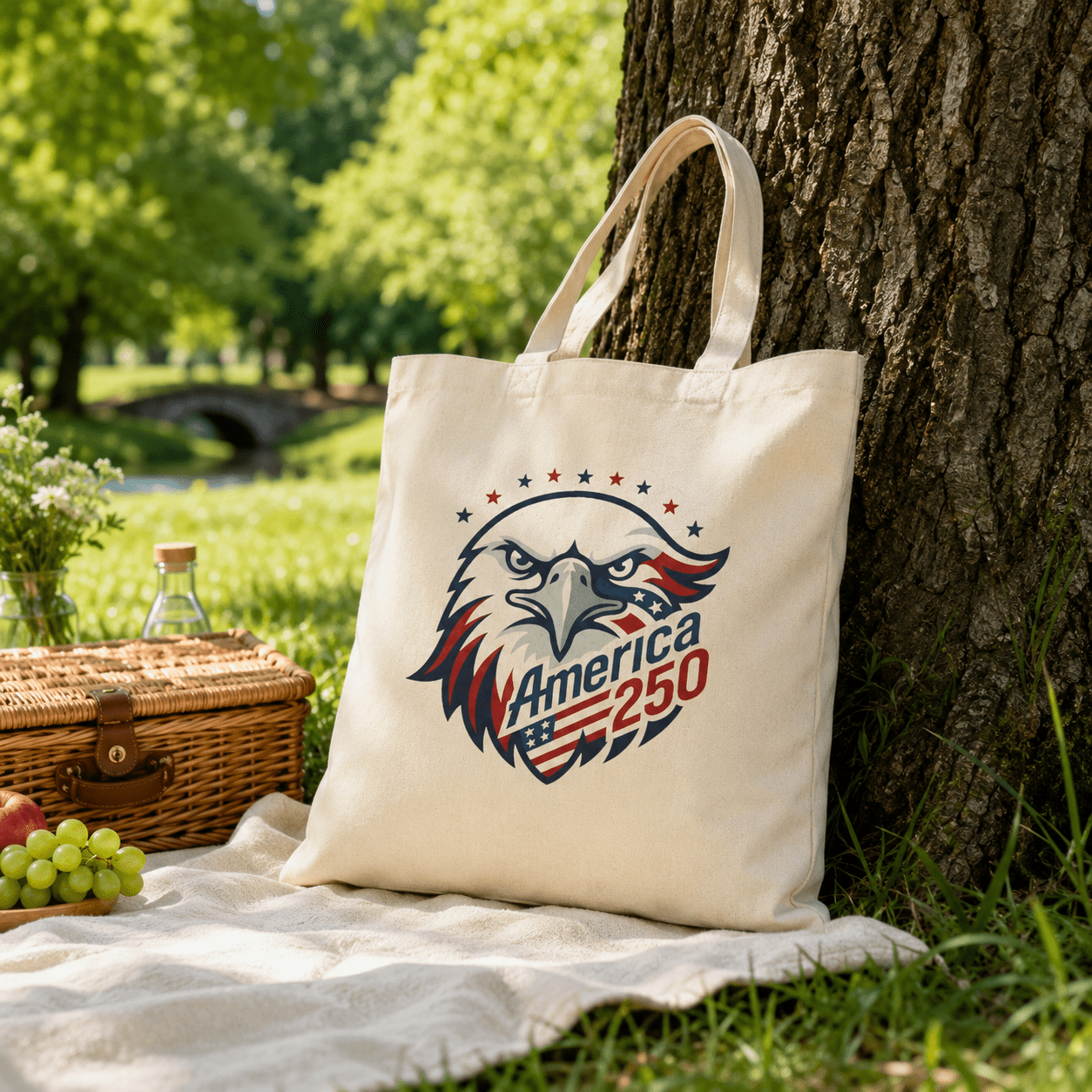 America 250 Eagle Canvas Tote Bag | Patriotic Heavy Cotton Tote - PatriotDepot.com