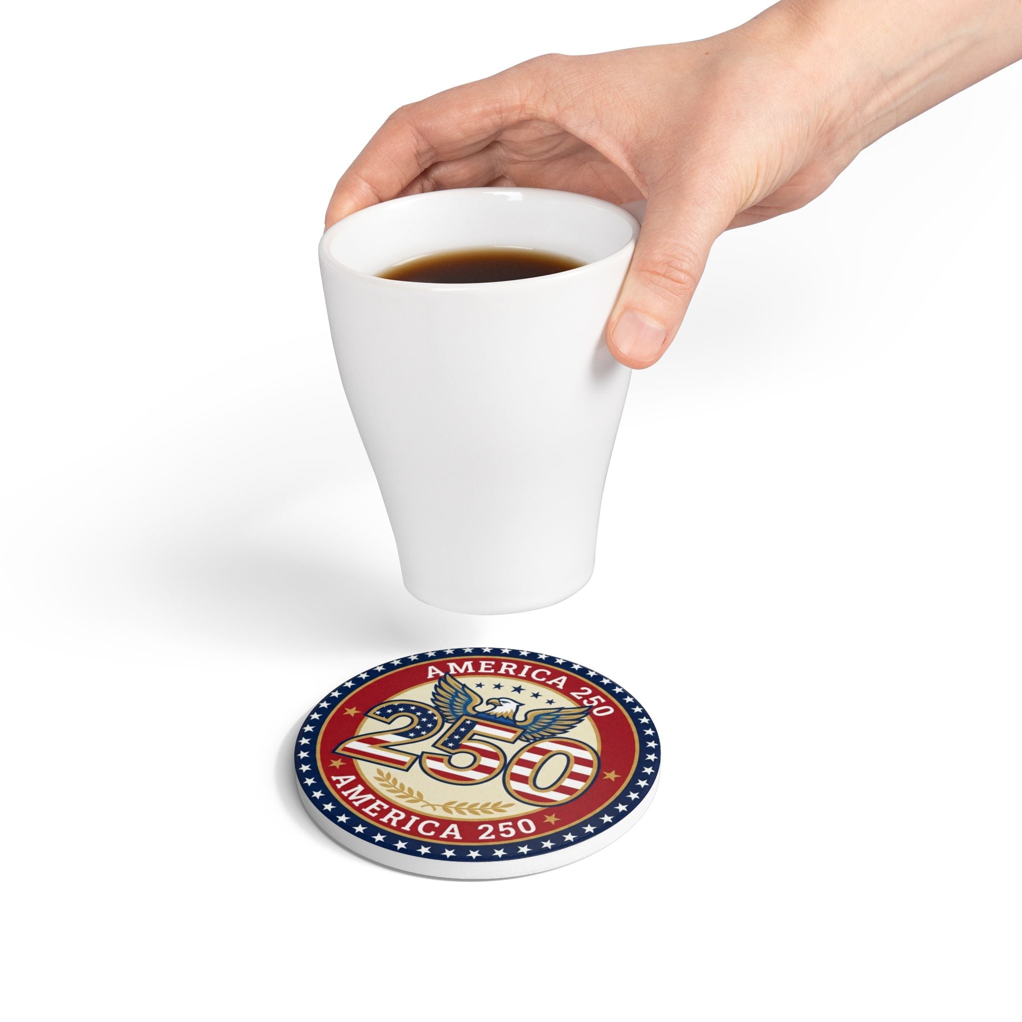America 250 Patriotic Ceramic Coaster — USA Anniversary Eagle Flag Design (1 pc) - PatriotDepot.com