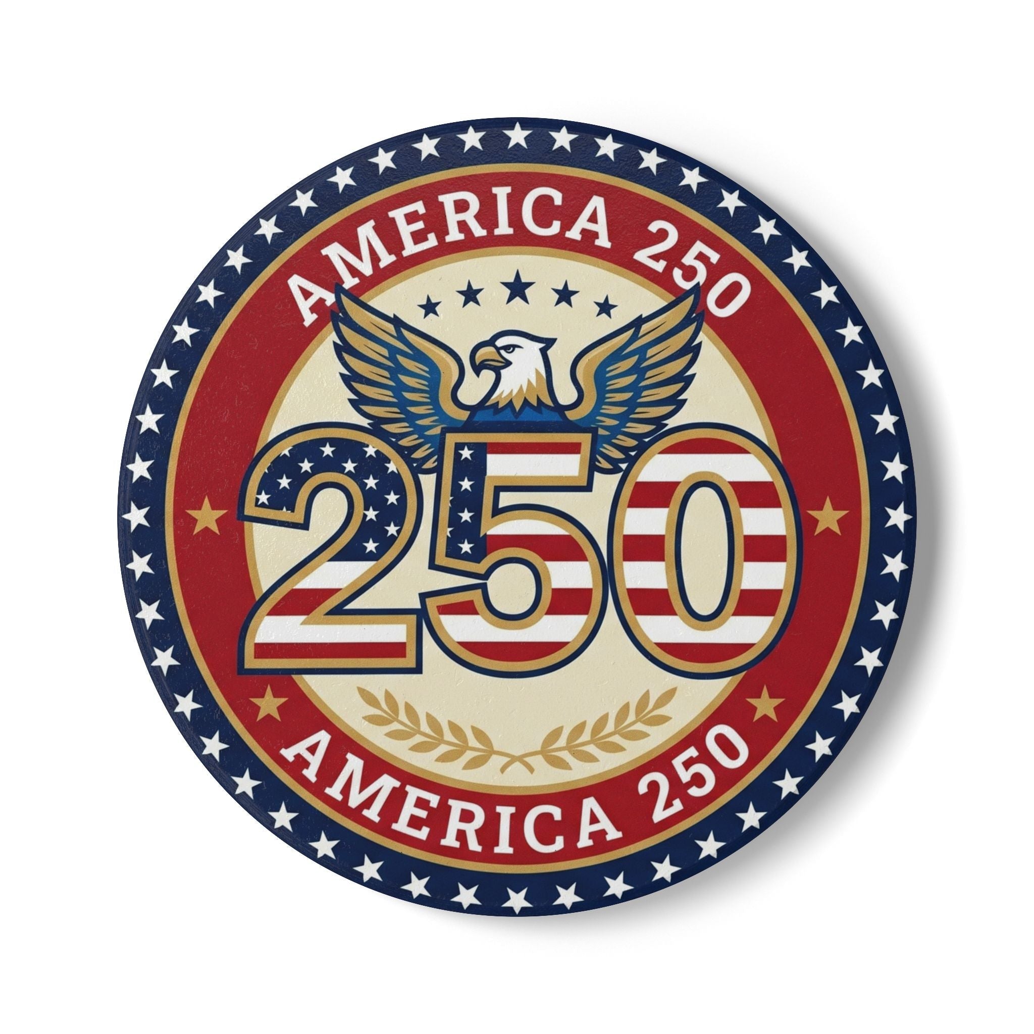 America 250 Patriotic Ceramic Coaster — USA Anniversary Eagle Flag Design (1 pc) - PatriotDepot.com