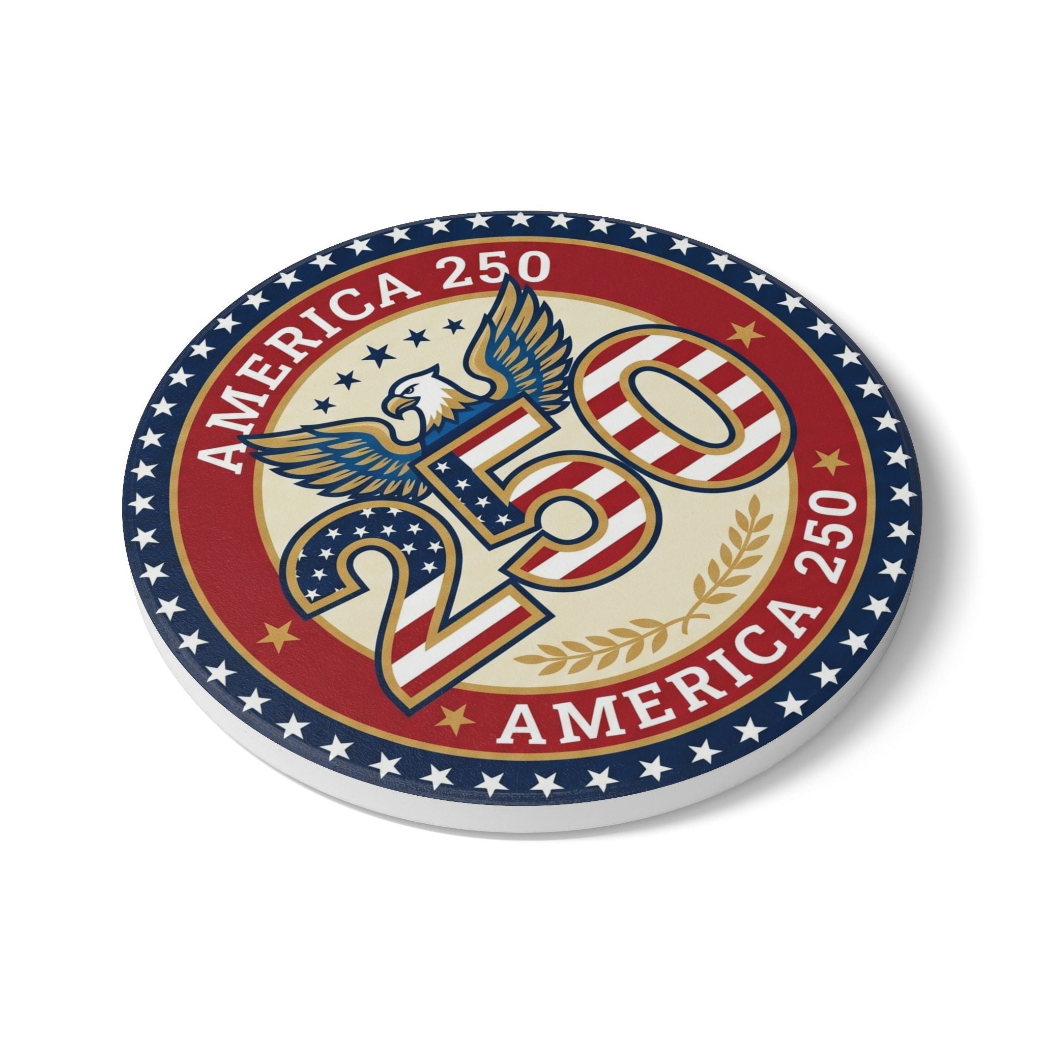 America 250 Patriotic Ceramic Coaster — USA Anniversary Eagle Flag Design (1 pc) - PatriotDepot.com