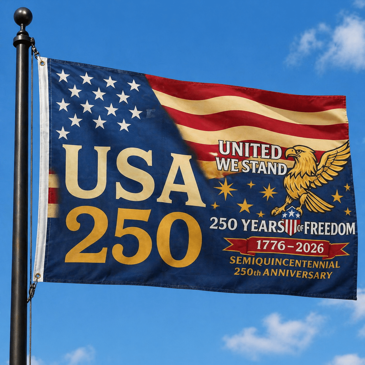 America 250 “United We Stand” Eagle Flag – 1776–2026 Semiquincentennial 3' x 5' - PatriotDepot.com