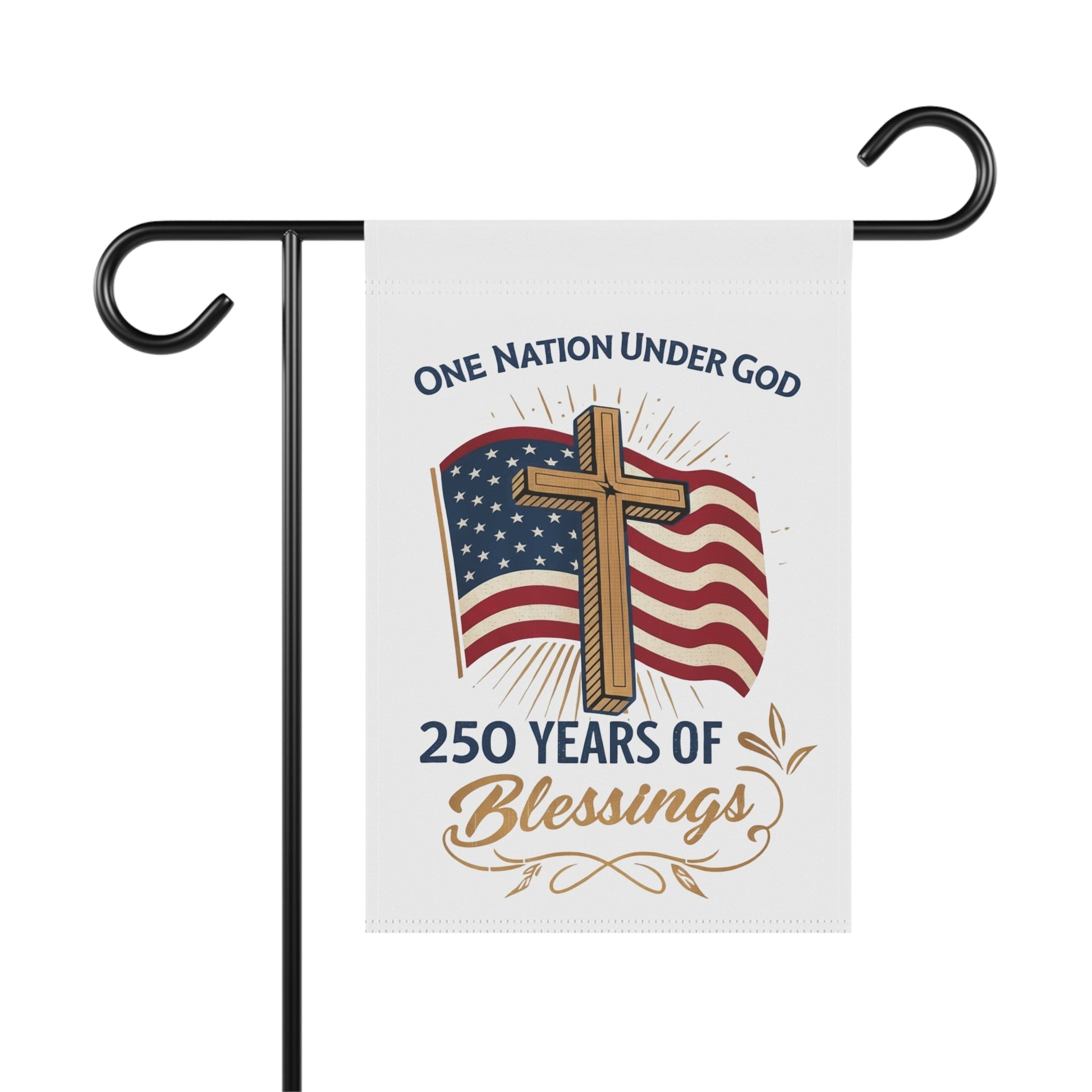 America: 250 Years of Blessings “One Nation Under God” Flag & Cross Patriotic Garden Flag (Double - Sided) - PatriotDepot.com