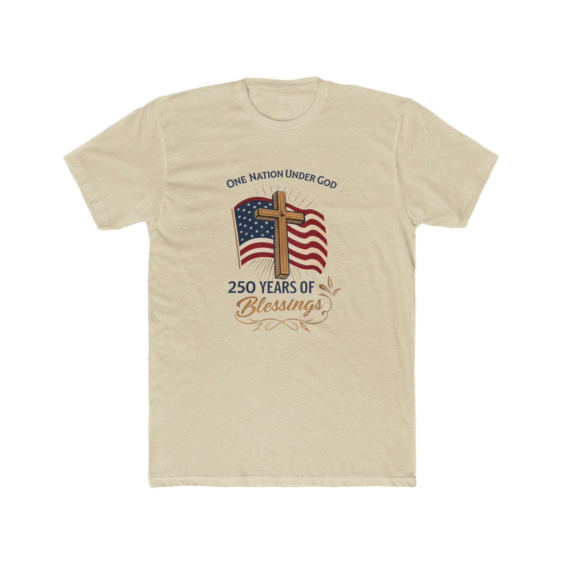 America: 250 Years of Blessings “One Nation Under God” Flag & Cross Patriotic T-Shirt - PatriotDepot.com