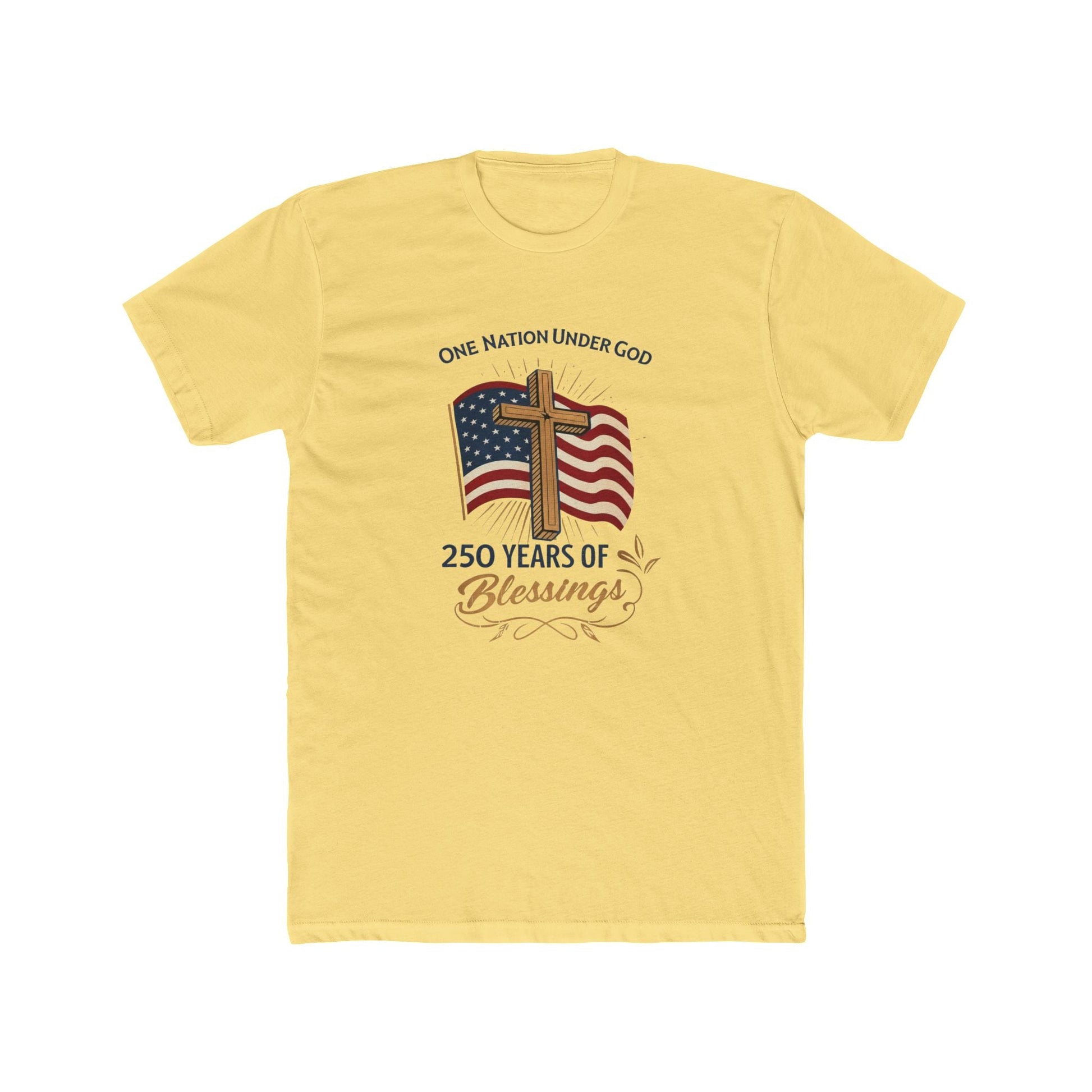 America: 250 Years of Blessings “One Nation Under God” Flag & Cross Patriotic T-Shirt - PatriotDepot.com
