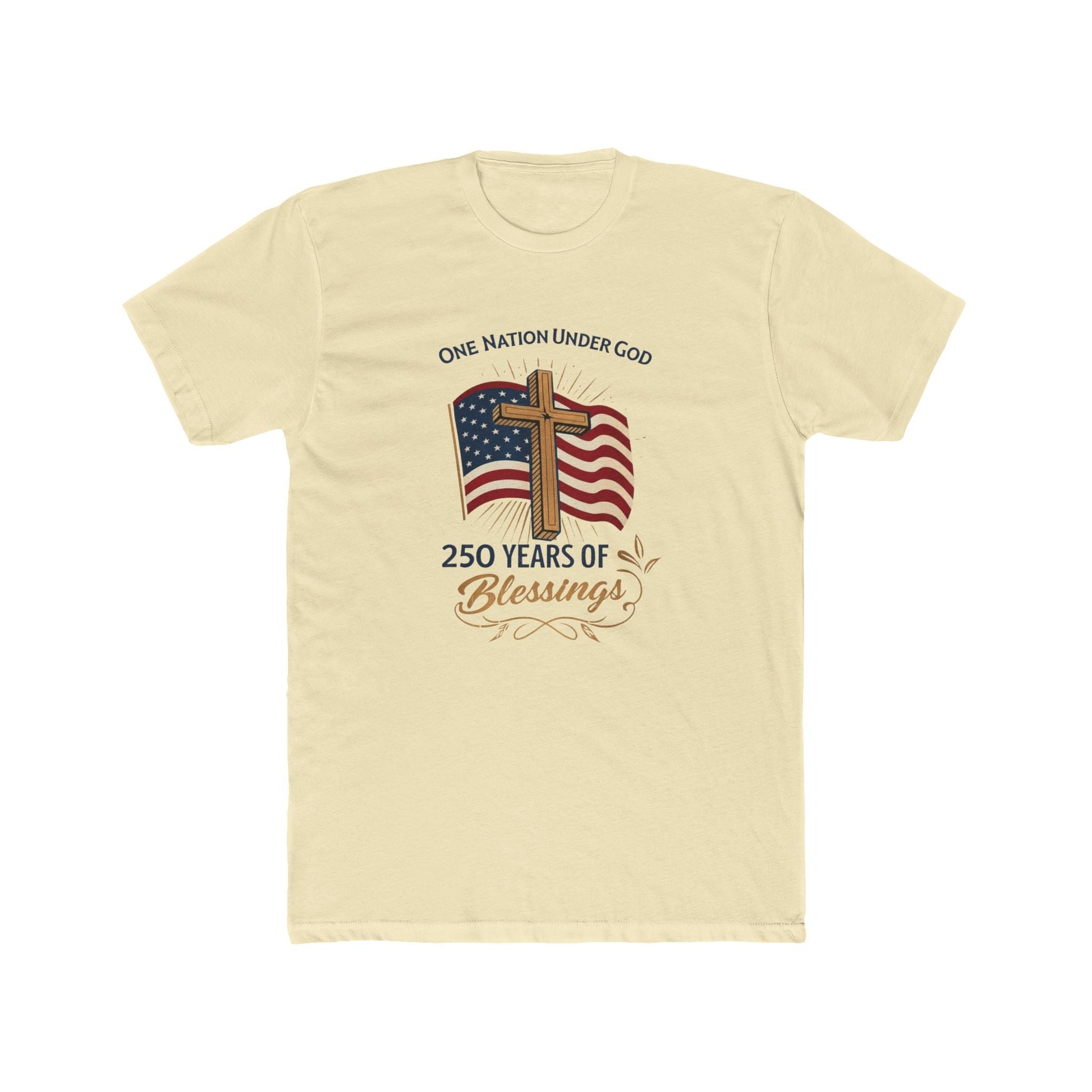 America: 250 Years of Blessings “One Nation Under God” Flag & Cross Patriotic T-Shirt - PatriotDepot.com
